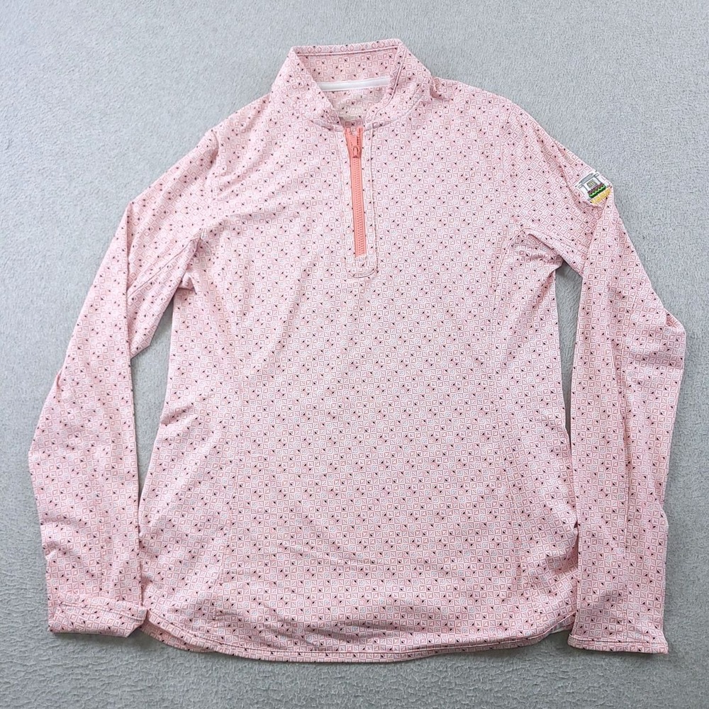 Peter Millar Sun Top Womens XS Pink Geometric UPF 50 Quarter Zip Long Sleeve